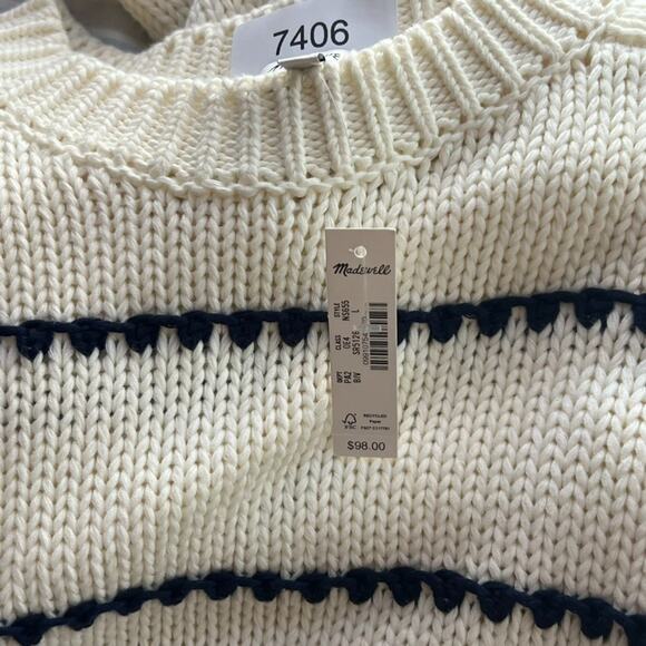 Madewell Sweater Womens Size L Textured Cotton Crewneck Ivory Navy Stripe NWT - Picture 10 of 10